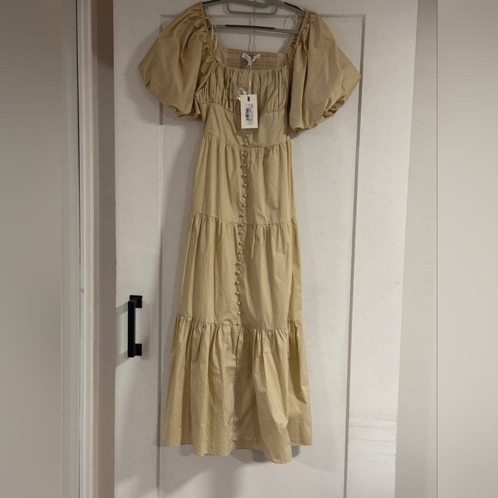 Endless Rose Beige Maxi Dress with Puff Sleeves